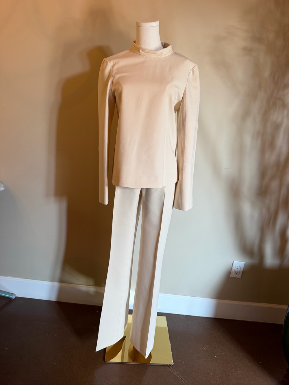 Zara Cream Long-Sleeve Mock Neck Top & Wide-Leg Pants Set